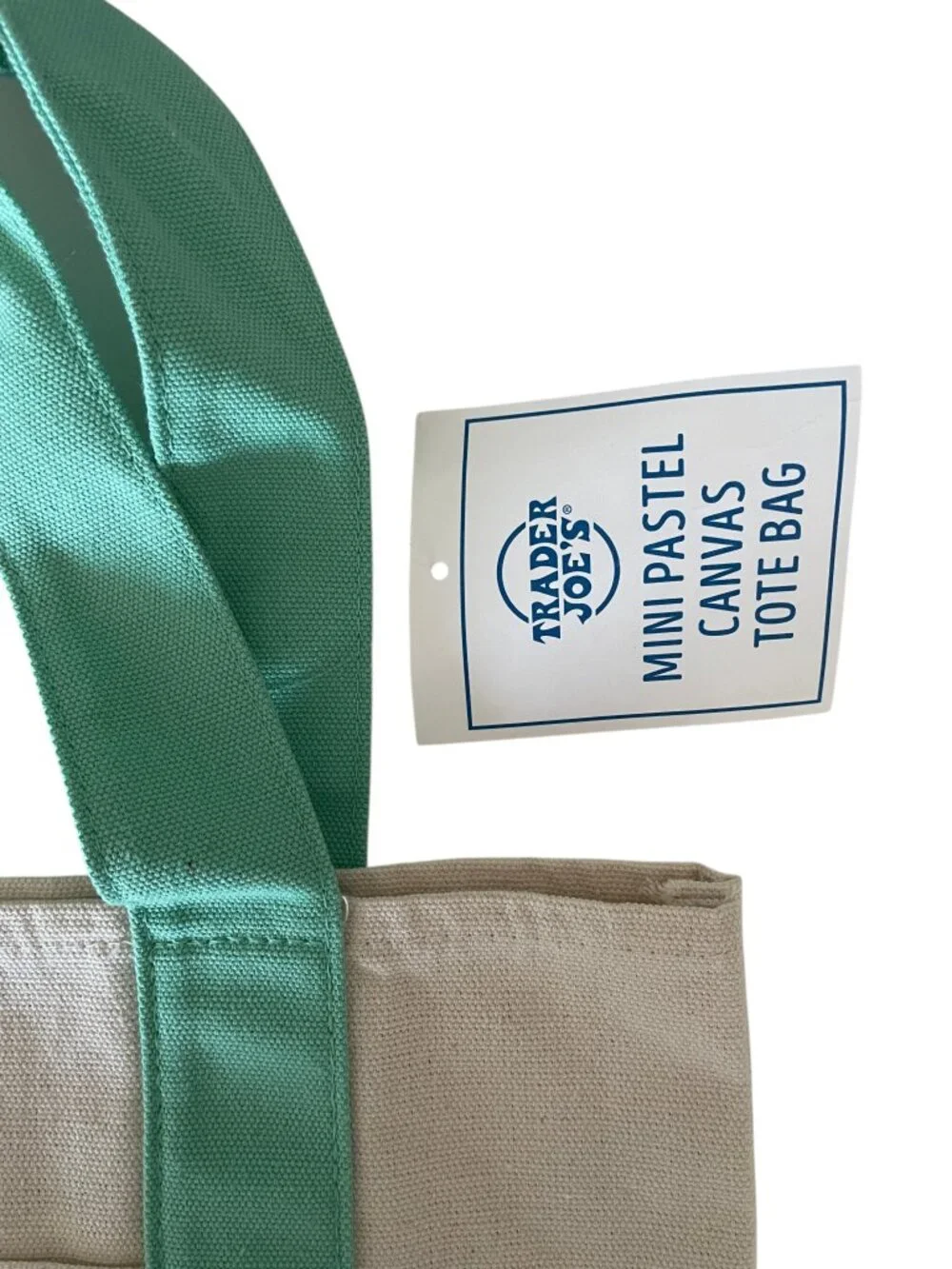 Trader Joe's Mini Pastel Canvas Tote Bag Mint Green Handles NWT